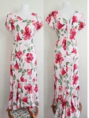 Kaua'iana Hawaiian hibiscus floral print maxi dress Small